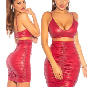 * IS Rood gerimpelde wetlook rok