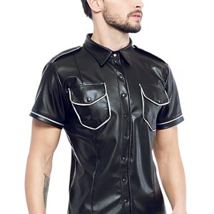* Code8 by XXX COLLECTION Zwart leren heren shirt met zilver biezen ( S- 2XL)
