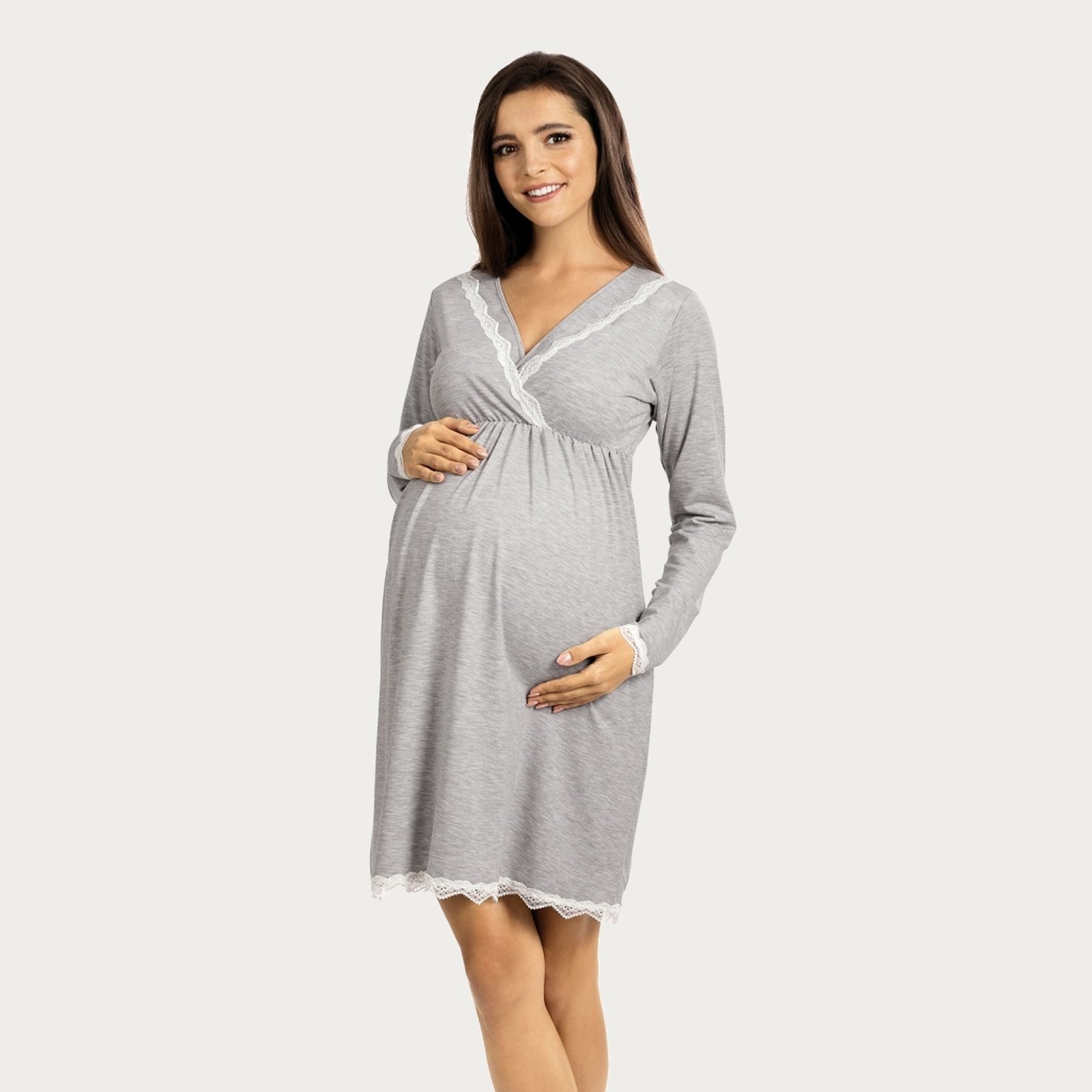 Lupoline Zwangerschapsjurk / Voedingsjurk Grey lange mouw 1 Lupoline Zwangerschapsjurk / Voedingsjurk Grey lange mouw