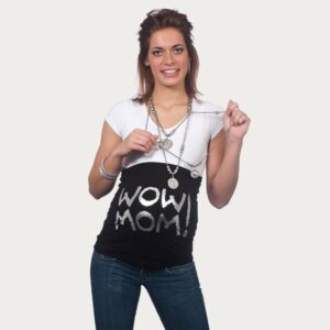 Op en Top Zwanger Zwangerschaps Buikband Wow Mom Zwart/Zilver
