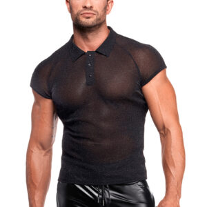 * NOIR handmade Heren Tulle Polo met Zilver glans, H082