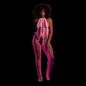Ouch! by Shots Bodystocking met Halterneck - One Size - Neon Pink