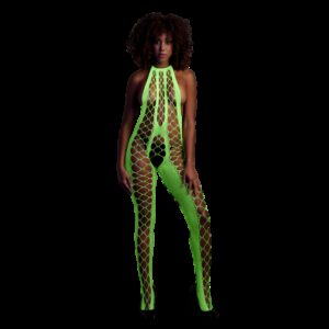 Ouch! by Shots Bodystocking met Halterneck - One Size - Neon Groen