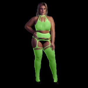 Ouch! by Shots Twee Delige Set met Crop Top en Kousen - Plus Size - Neon Groen