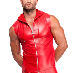 * NOIR handmade Rode powerwetlook heren hoodie, H096