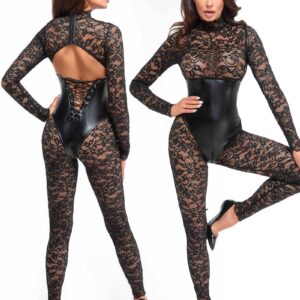 * NOIR handmade Catsuit met onderborstkorset, F299