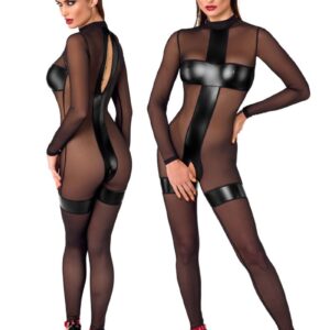 * NOIR handmade Transparant ouvert catsuit met wetlook, F2730871