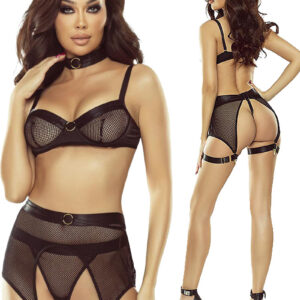 * PROVOCATIVE 4-delige zwarte mesh lingerie set, PR1826