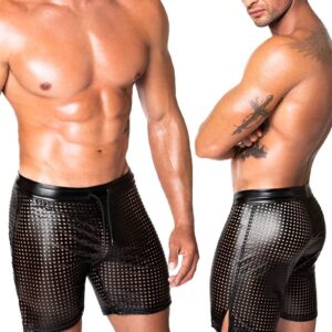 * NOIR handmade Wetlook Heren short met veter, H077