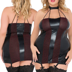 * ANDALEA Zwart wetlook halterjurkje