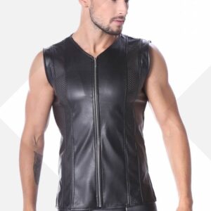 * Code8 by XXX COLLECTION Zwart leren heren shirt met mesh (XS-3XL-4XL)