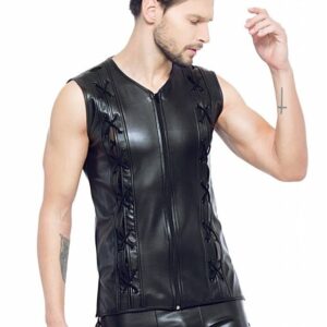 * Code8 by XXX COLLECTION Eco-leder mouwloos shirt met sierveters (XS -S-2XL-4XL)