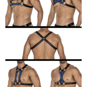 * CUT4MEN 4-way Zwart/blauwe Lederlook harnas06