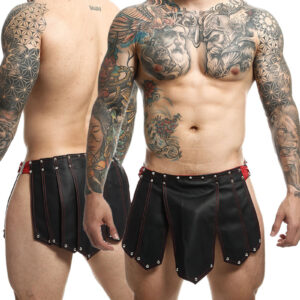 * MOB Eroticwear Lederlook gladiator rok, Roman zwart/rood