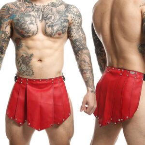 * MOB Eroticwear Lederlook gladiator rok, Roman Rood/Zwart