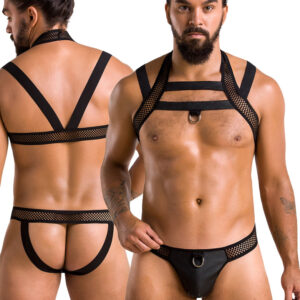 * PASSION MENSWEAR Zwarte Heren Jock Strap & harnas, PA043