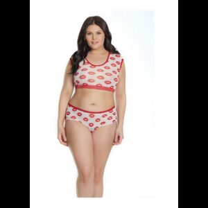 Coquette Crop Top en Shorts met Lippenprint - Plus Size