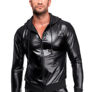 * NOIR handmade Powerwetlook heren hoodie met rits en lange mouwen, H086