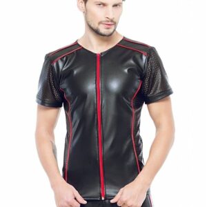 * Code8 by XXX COLLECTION Eco-leder shirt met Mesh mouwen rood (XS-XL)