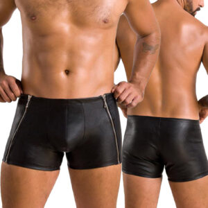 * PASSION MENSWEAR Zwarte lederlook Heren short, PA049