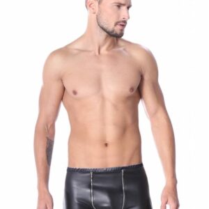 * Code8 by XXX COLLECTION Zwart leren Short met 2 ritsen aan voorzijde (S-3XL-4XL)